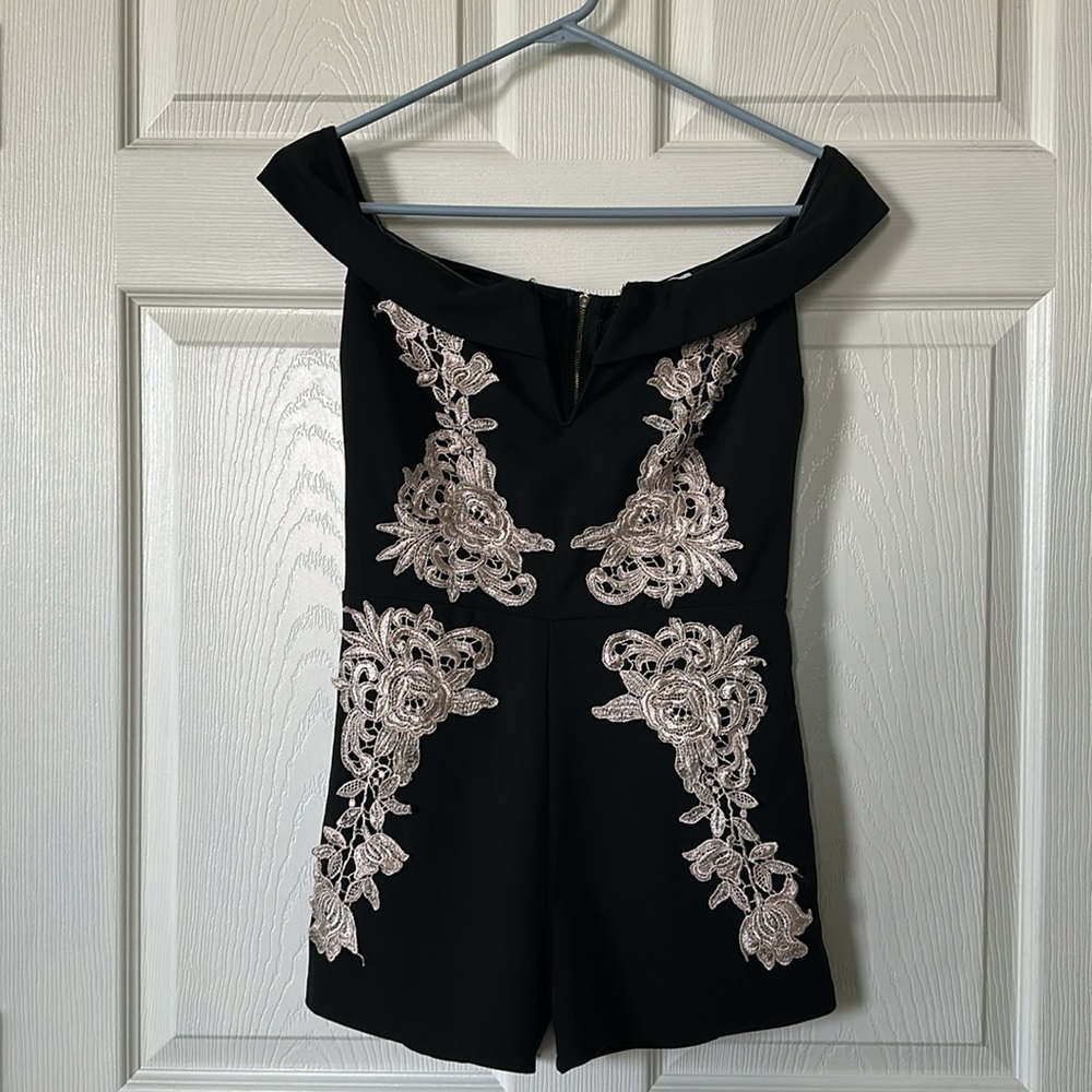 Charlotte Russe Black/Gold embroidered Romper Size Small